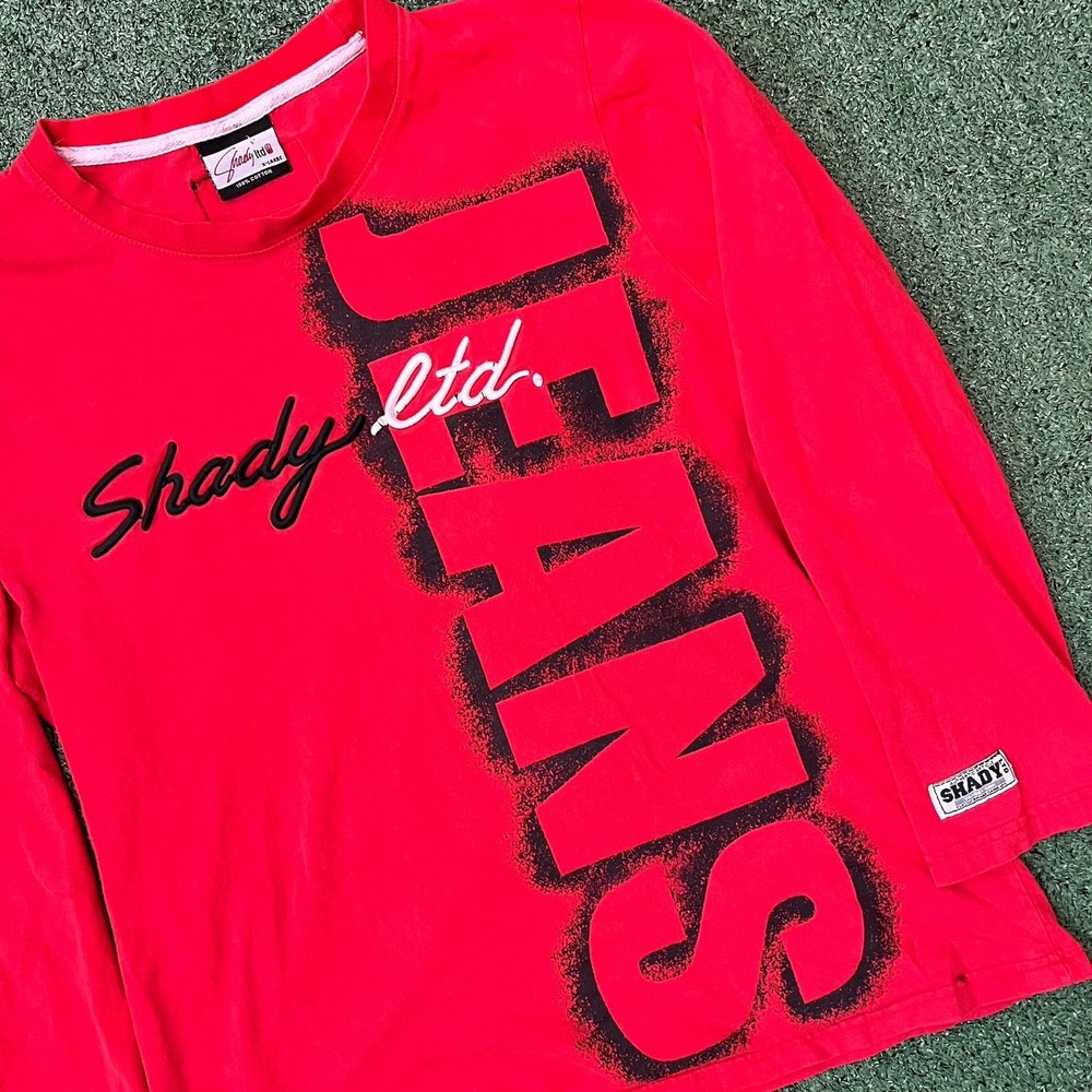 RARE Vintage Shady LTD Jeans Red L/S Eminem Tee Hip Hop Slim 90s Y2K Mens XL